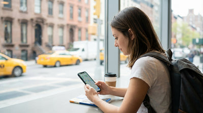 A driver checks a map on a smartphone before a car rental journey through the streets of New York