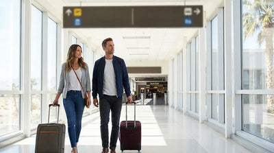 The blue and white car hire shuttle bus waiting for passengers at Las Vegas Airport Terminal 1