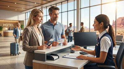 A red convertible for car hire driving down the famous Las Vegas Strip at night among the bright neon lights