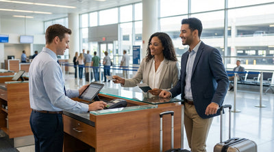 A red convertible car hire driving on a scenic desert highway road trip through the United States