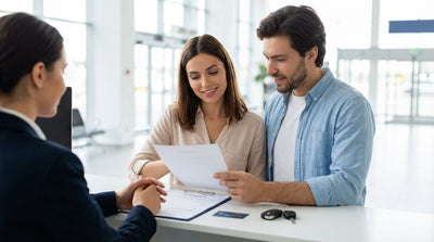 A silver SUV car rental parked on the side of a scenic mountain road in the United States