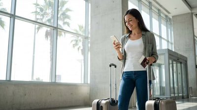 A white convertible car hire parked on Ocean Drive in Miami with palm trees and colorful Art Deco buildings in the background