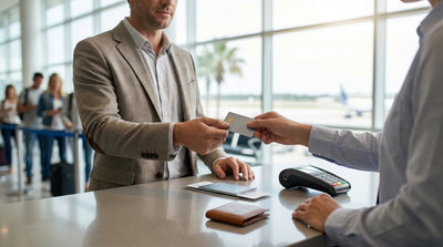 A modern car rental on a scenic highway with mountains in the background in the United States