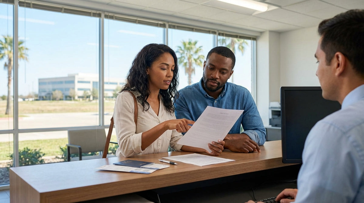 A person holding the keys to their car hire vehicle with a sunny Texas landscape in the background