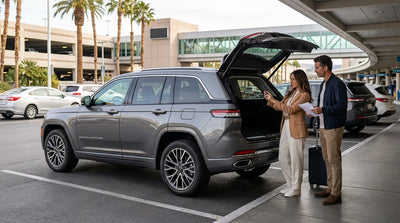 A long queue of cars waiting at the car rental return drop-off at Las Vegas airport