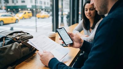 A person drives a car rental through a busy street in New York City, with yellow cabs and tall buildings visible