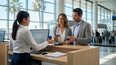 A couple in a convertible enjoying their car hire on a scenic drive along the sunny California coast