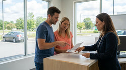 Person signing a car rental agreement at a service counter in Pennsylvania