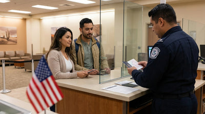 A white car hire driving down an open desert highway in the vast landscape of Texas under a clear blue sky
