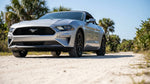 White car hire parked near a sunny Florida beach with ocean waves and tall palm trees