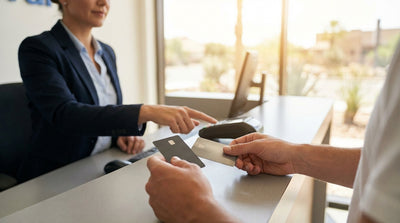 A modern car hire drives down a long, empty highway under a big sky in the Texas hill country