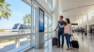 A modern tram at a station inside Orlando Airport where travelers go for their car rental pickup