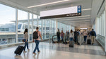 An SFO AirTrain arriving at the car rental center station platform in San Francisco