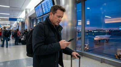 A lone car hire vehicle sits in a dimly lit New York airport parking garage late at night