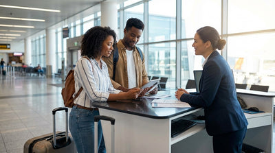 A red convertible car rental driving across the iconic Golden Gate Bridge in San Francisco