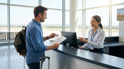 A silver sedan car hire drives down a long, straight highway under a big blue sky in West Texas