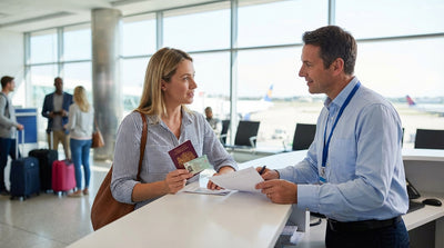 A first-person view from a car rental driving on a sunny, open highway in the United Estates