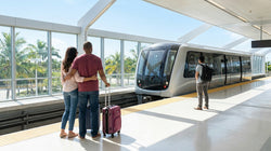 MIA Mover train on an elevated track heading to the car hire facility at Miami Airport