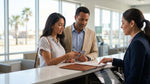 Customer handing a credit card to an agent at a car hire counter in Texas
