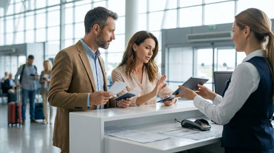 A car hire convertible drives down a scenic desert highway in the United States