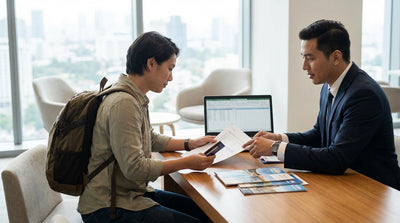 A red convertible car rental driving on a scenic desert highway in the United Estates