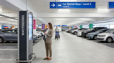 A traveler locates their car rental in a numbered bay at the SFO airport garage in San Francisco