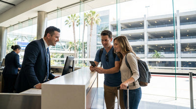 A red convertible car rental drives along a sunny, winding coastal highway in California