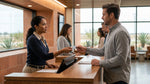Person handing a credit card to an agent at a car rental counter in Texas