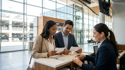 A car rental driving across the iconic Golden Gate Bridge in San Francisco on a sunny day