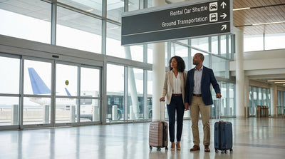 Travelers wait at the car rental shuttle bus stop outside the modern LaGuardia Terminal C in New York City