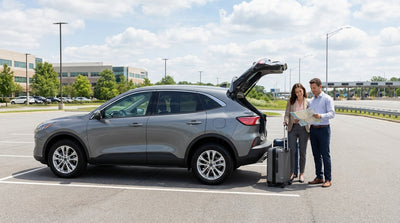 A driver's view from a car hire vehicle in congested midtown New York traffic