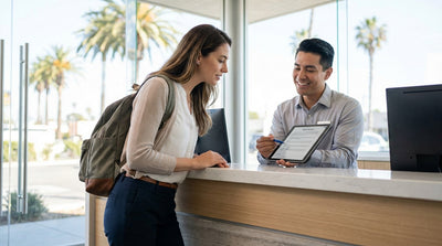 A modern car rental drives on a winding road along the scenic Big Sur coastline in California