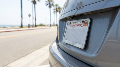 A modern sedan car hire driving down a sunny coastal highway in California