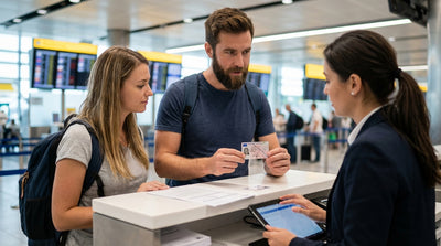 A damaged UK driving licence and keys for a New York car hire held in front of blurred yellow taxi cabs
