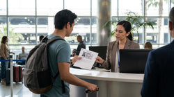 Close up of hands presenting a driving licence at a car rental desk in California