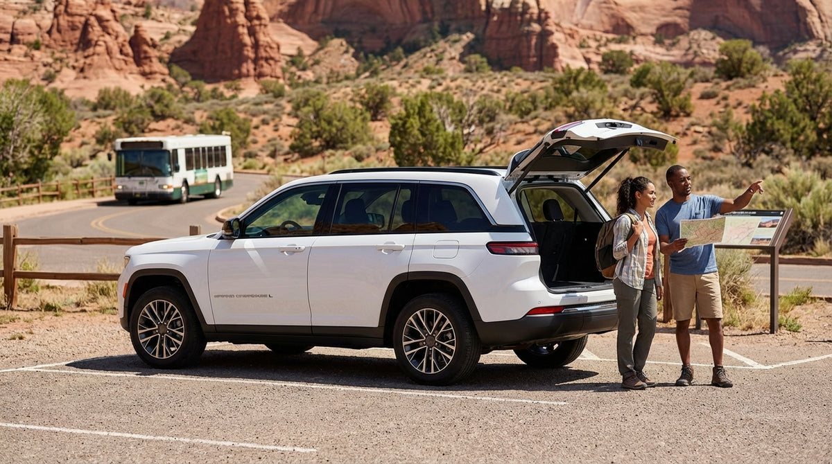A winding road through Zion National Park's red canyons, an ideal drive for a Las Vegas car hire