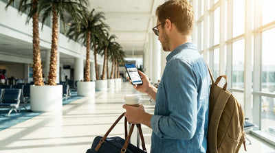 A modern car hire driving on a road lined with palm trees towards the ocean in Florida