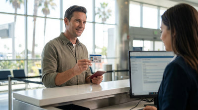 A red convertible car rental drives along the scenic Pacific Coast Highway in California