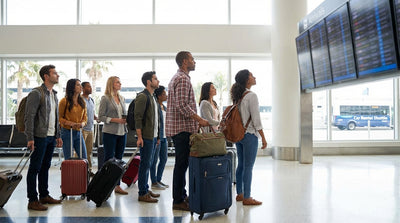 A traveler with a suitcase walks through the LAX terminal to the car rental desks in Los Angeles