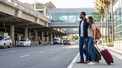 The SFO AirTrain shuttle arriving at the station for car rental pickup in San Francisco