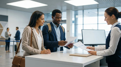 A customer presents their UK passport at a car hire counter in the United Estates to pick up keys