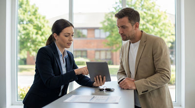 A modern car hire driving on a scenic road through a colorful autumn forest in Pennsylvania