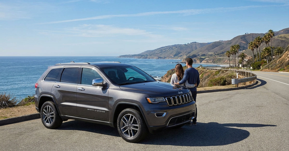 Jeep Grand Cherokee Road Trip Tustin Jeep Grand Cherokee driving on highway during Southern California road trip