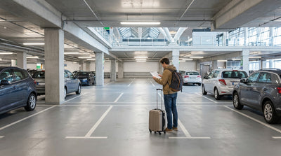 A numbered, empty car hire bay in a multi-level parking garage at the Orlando airport