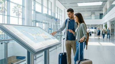 A traveler in the Miami Airport arrivals terminal follows signs for the car rental center