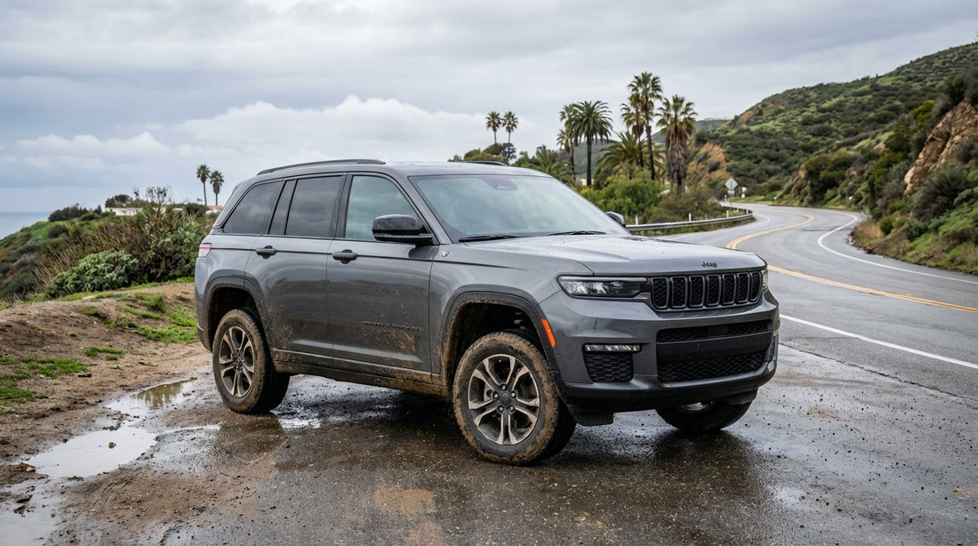 A red convertible car hire driving on a scenic coastal highway in Los Angeles on a sunny day