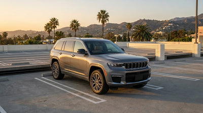 A car hire parked with a scenic view of the iconic Hollywood Bowl amphitheater in the hills of Los Angeles