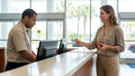 Customer showing a driving licence to an agent at a Florida car hire desk
