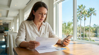 A person drives their car hire on a palm-tree-lined highway on a sunny day in Orlando
