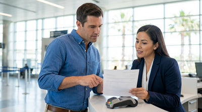 A row of cars in the Orlando airport parking garage ready for car rental pickup
